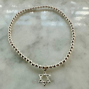 2.5mm Beaded Bracelet w/ Dainty "Star of David" Charm