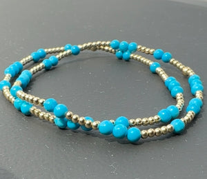 2mm Beaded Bracelet w/ Pattern of 3mm Turquoise Beads