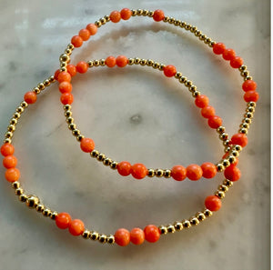 2mm Beaded Bracelet w/ Pattern of 3mm Orange Coral Beads