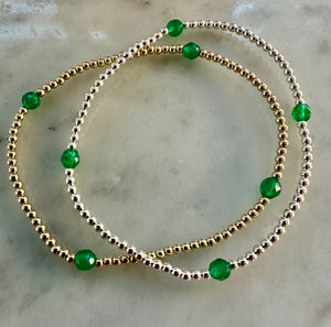 2mm Beaded Bracelet w/ Four 4mm Gemstone Accent Beads