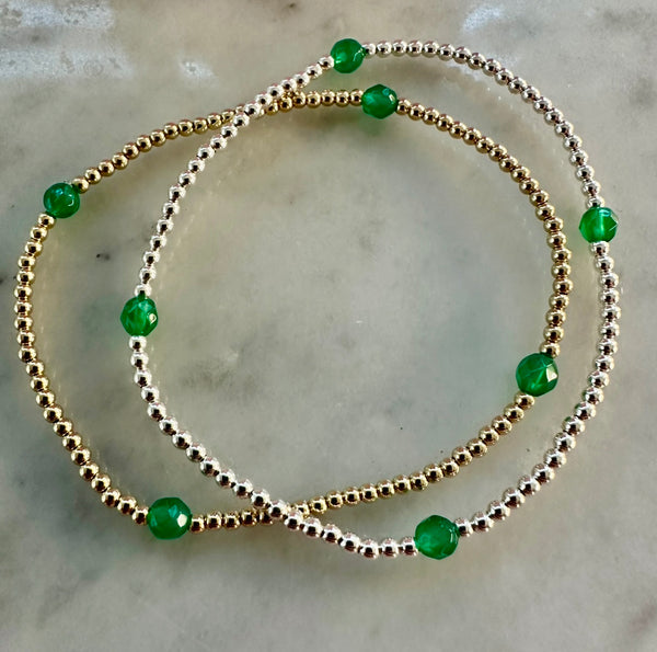 2mm Beaded Bracelet w/ Four 4mm Gemstone Accent Beads