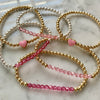 4mm Beaded Bracelet with a Row of Pink Crystals