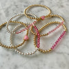 4mm Beaded Bracelet with a Row of Pink Crystals