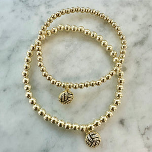 4mm Bead Stretch Bracelet with Matching Cubic Zirconia Sports Charm