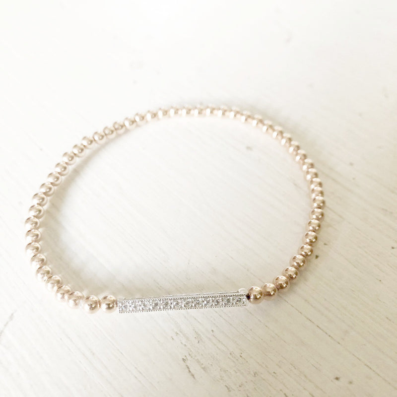 3mm Beaded Stretch Bracelet with Matching Cubic Zirconia Round