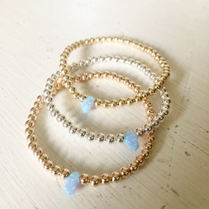 4mm Bead Stretch Bracelet with Opal Hamsa Bead