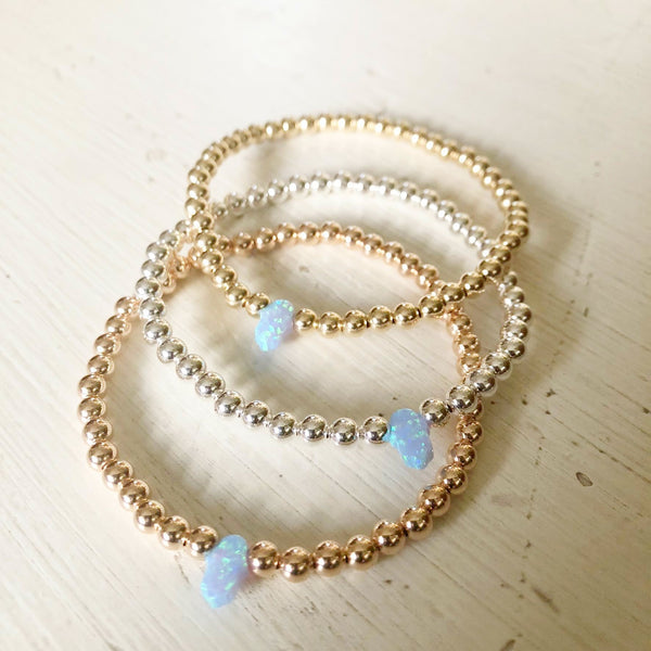 4mm Bead Stretch Bracelet with Opal Hamsa Bead