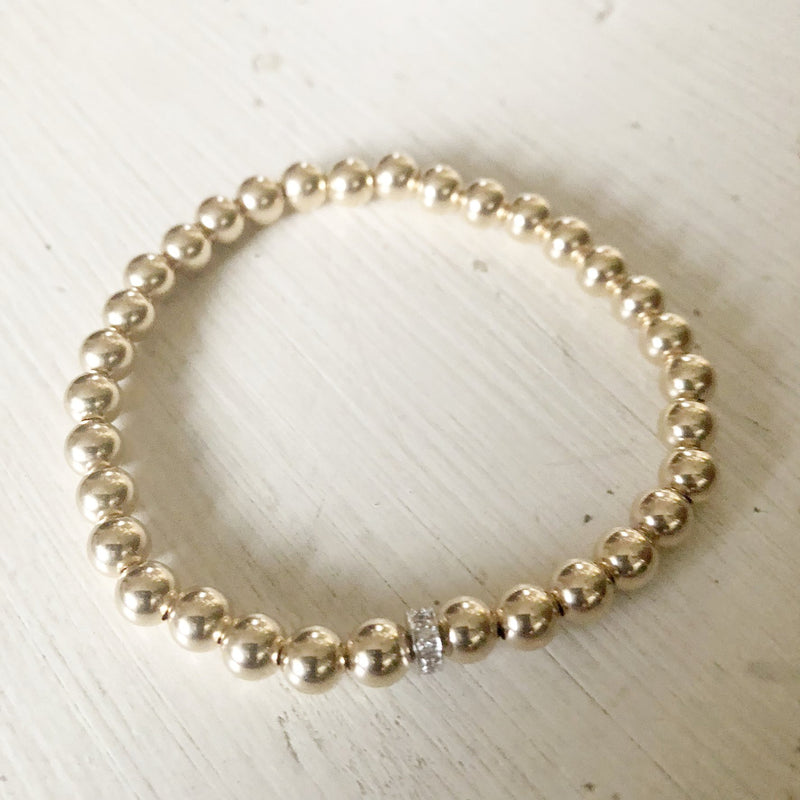 5mm Beaded Stretch Bracelet with Sterling Silver/Cubic Zirconia