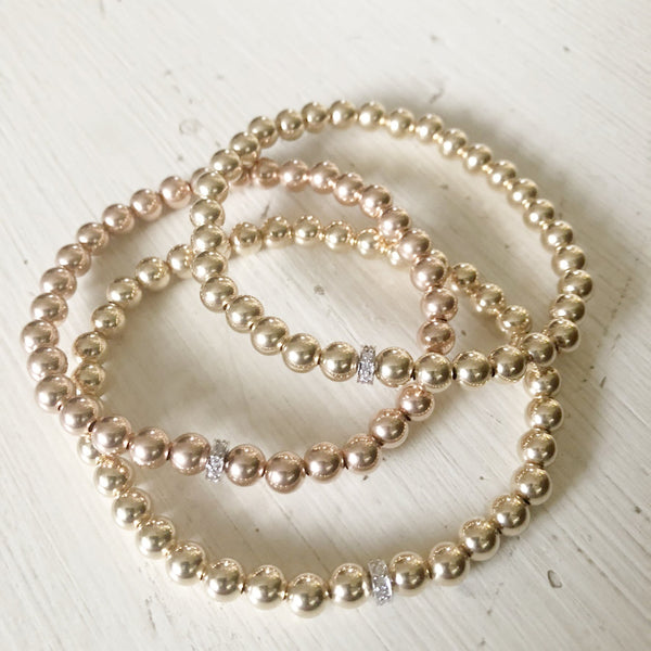 5mm Bead Stretch Bracelet with Sterling Silver/Cubic Zirconia Roundel Bead