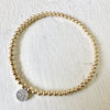 3mm Bead Stretch Bracelet with Silver/Cubic Zirconia Round Disc Charm