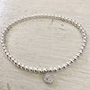 3mm Bead Stretch Bracelet with Silver/Cubic Zirconia Round Disc Charm