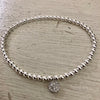 3mm Bead Stretch Bracelet with Matching Cubic Zirconia Round Disc Charm