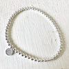 3mm Bead Stretch Bracelet with Silver/Cubic Zirconia Round Disc Charm