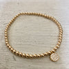 3mm Bead Stretch Bracelet with Matching Cubic Zirconia Round Disc Charm