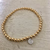4mm Bead Stretch Bracelet with Silver/Cubic Zirconia Round Disc Charm