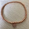 3mm Bead Stretch Bracelet with Matching Cubic Zirconia Round Disc Charm
