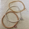 3mm Bead Stretch Bracelet with Matching Cubic Zirconia Round Disc Charm