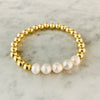 5mm Beaded Stretch Bracelet with Row of Fresh Water Pearls