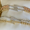 4mm Bead Stretch Bracelet with Cubic Zirconia Lightning Bolt Connector