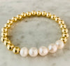 6mm Beaded Stretch Bracelet with Row of Fresh Water Pearls