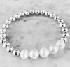 6mm Beaded Stretch Bracelet with Row of Fresh Water Pearls
