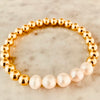 6mm Beaded Stretch Bracelet with Row of Fresh Water Pearls