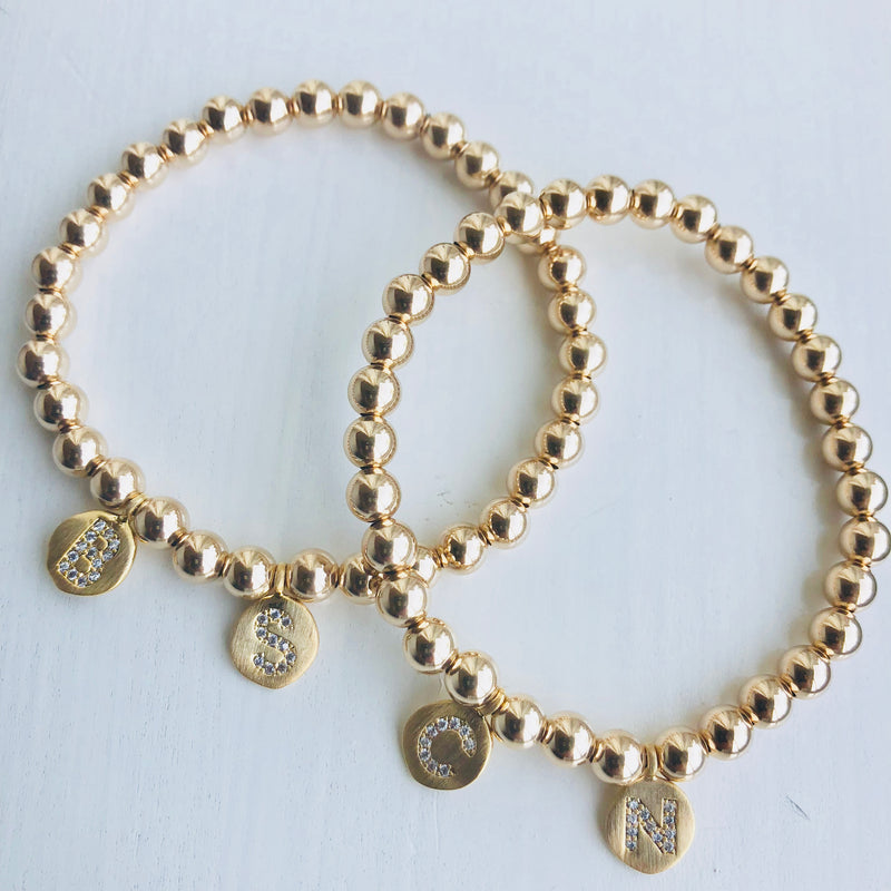 5mm 14k Yellow Gold Filled Beaded Bracelet with Matching Initial