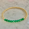 4mm Beaded Bracelet with a Row of Green Jade or Agate Gemstones