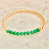 4mm Beaded Bracelet with a Row of Green Jade or Agate Gemstones
