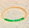 4mm Beaded Bracelet with a Row of Green Jade or Agate Gemstones