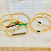 4mm Beaded Bracelet with a Row of Green Jade or Agate Gemstones