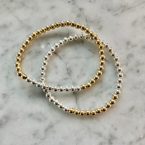 4mm Beaded Bracelet with a Row of Contrasting 4mm Beads