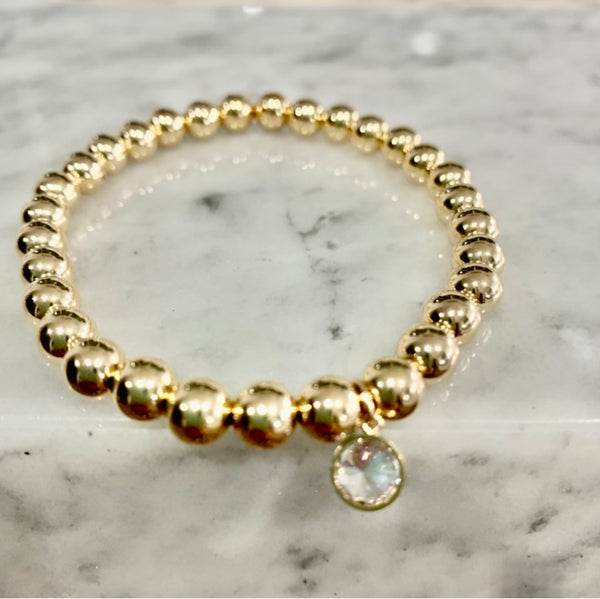 Beaded "CZ Bezel Charm" Bracelet