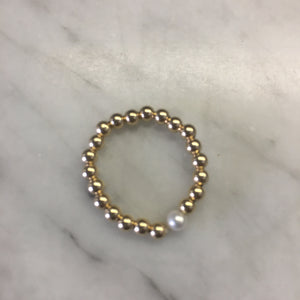 Beaded Stackable Ring w/ One Fresh Water Pearl