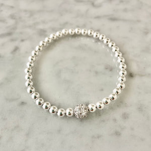 4mm Beaded Bracelet Adorned with a 6mm SS/CZ Pave' Bead