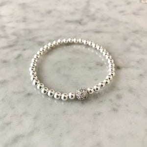 4mm Beaded Bracelet Adorned with a 6mm SS/CZ Pave' Bead