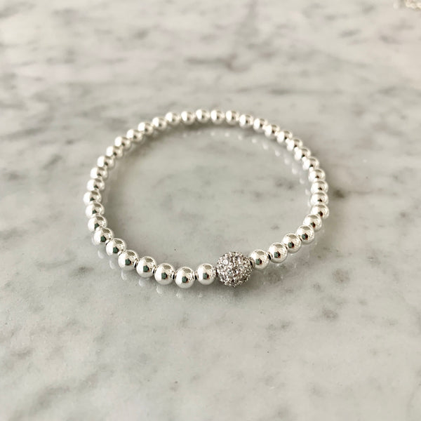 4mm Beaded Bracelet Adorned with a 6mm SS/CZ Pave' Bead