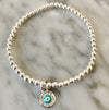 4mm Bead Stretch Bracelet with Matching Cubic Zirconia Round Eye Charm