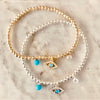 3mm Bead Stretch Bracelet with Matching Eye, CZ Bezel, and Turquoise Charms