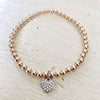 4mm Bead Stretch Bracelet with Sterling Silver/Cubic Zirconia Heart Charm