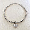 4mm Bead Stretch Bracelet with Sterling Silver/Cubic Zirconia Heart Charm