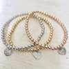 4mm Bead Stretch Bracelet with Sterling Silver/Cubic Zirconia Heart Charm