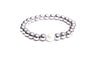 .925 Sterling Silver Stackable Beaded Bracelet Adorned with One Fresh Water Pearl