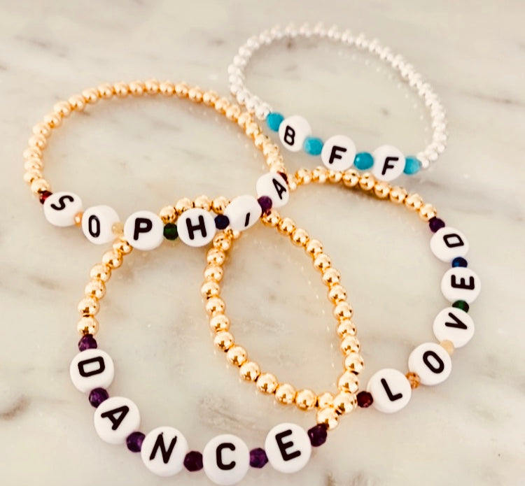 Custom Alphabet Letter Beaded Gold Bracelet Also Available in Silver Rose Gold - Personalized Name Bracelet